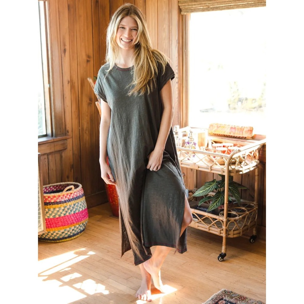 NEW Natural Life Frankie Knit Tee Midi Dress Charcoal Gray Womens XL